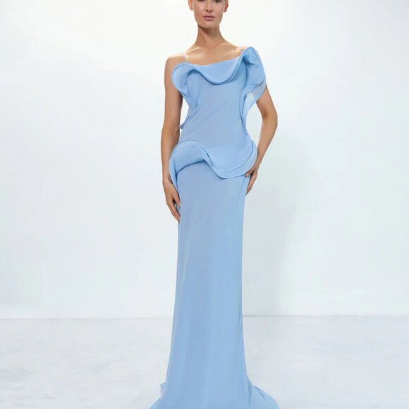 Selezza London Chiffon Maxi Dress in Blue - Picture 3 of 4